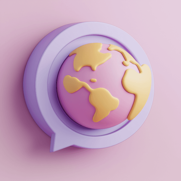 a chat bubble witha globe in it